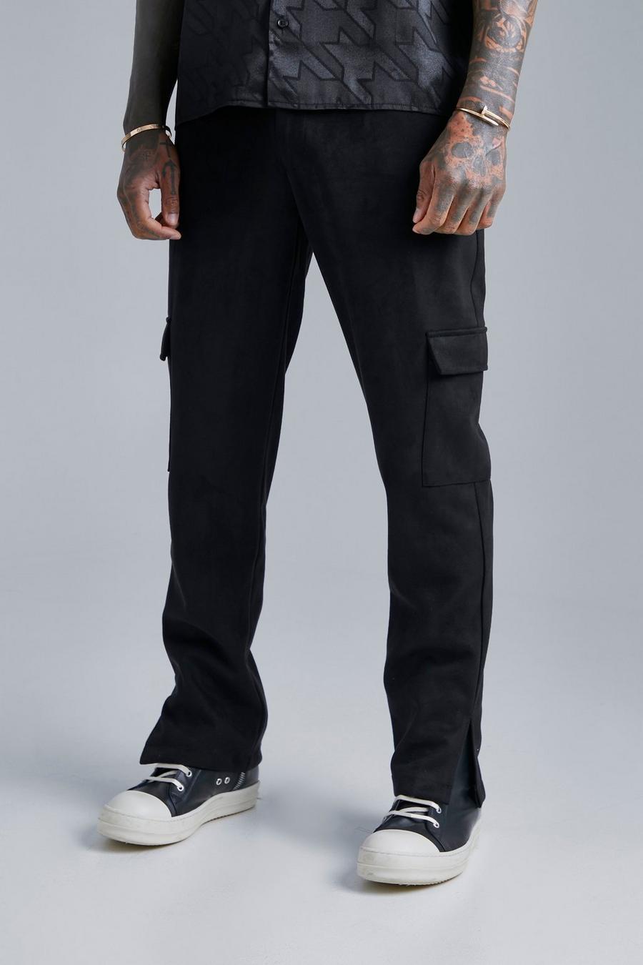 Black Fixed Waist Straight Faux Suede Trouser image number 1