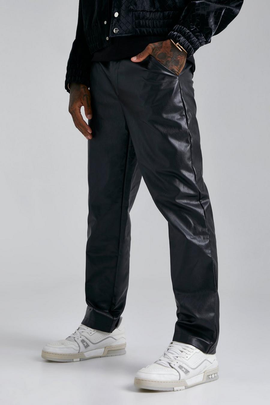 Black Fixed Waist Relaxed Fit PU Trouser image number 1