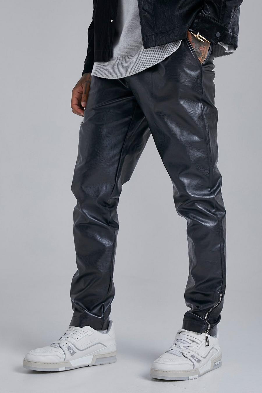Pantalón ajustado de cuero sintético, Black negro