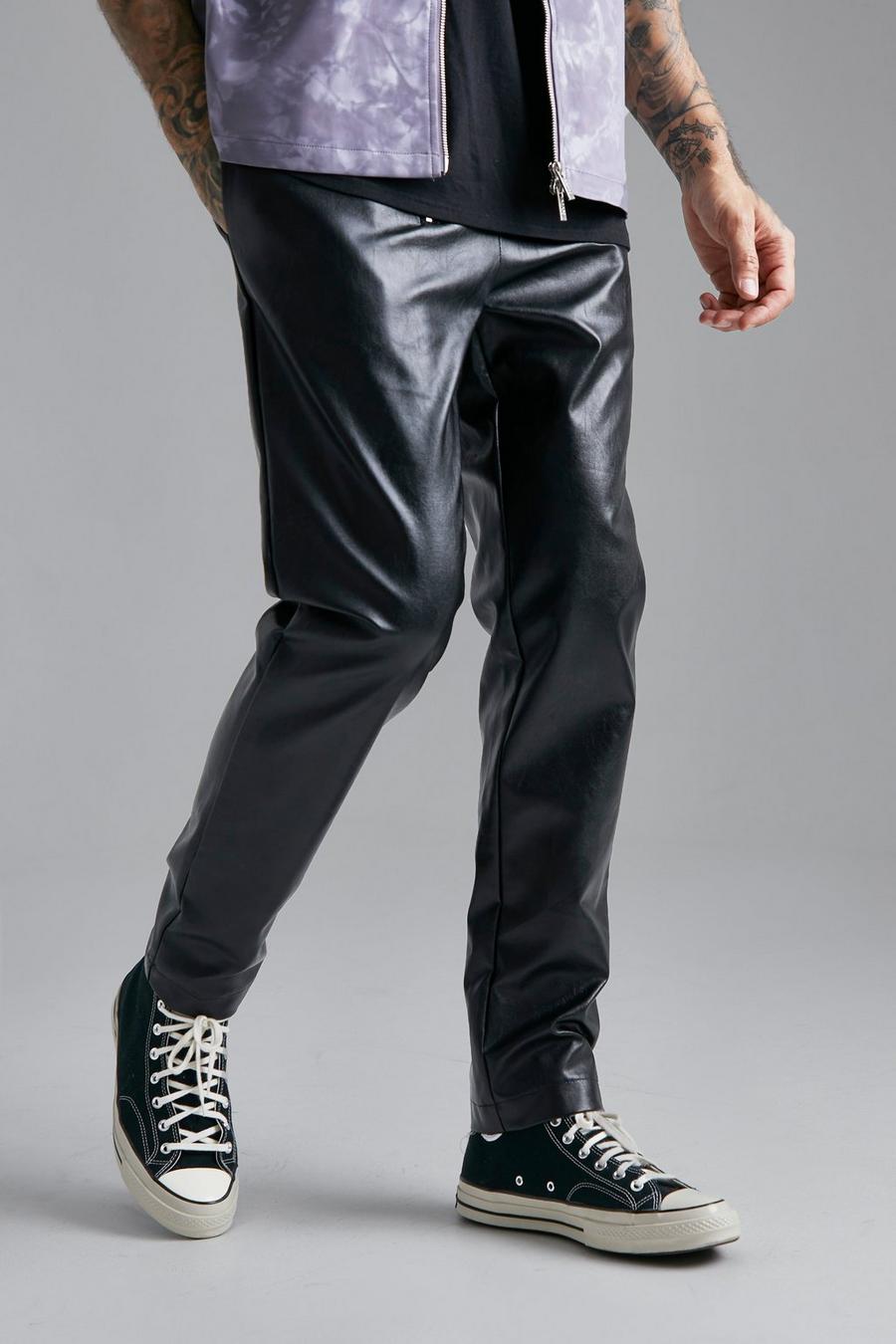 Black Elastic Waist Slim Zip Front PU Trouser image number 1