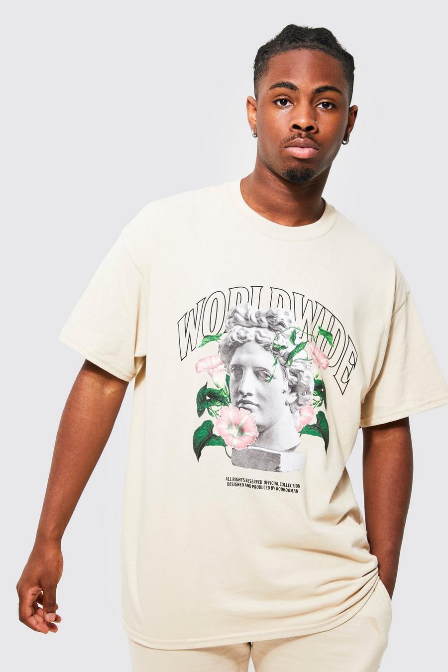 Sand Oversized Worldwide Statue Graphic T-shirt image number 1