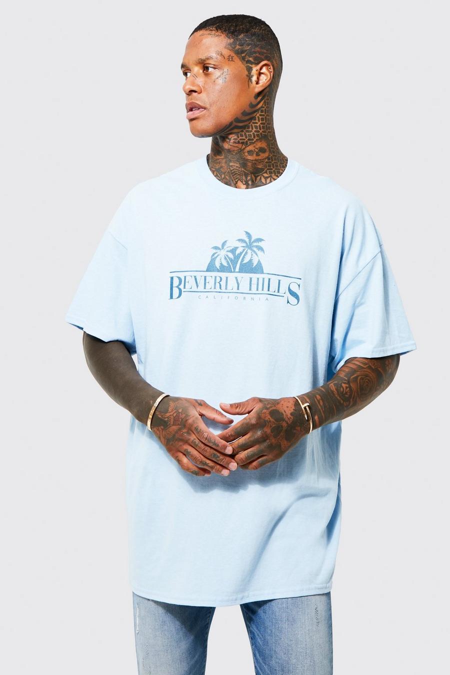 Oversize T-Shirt mit Beverly Hills Slogan, Light blue image number 1