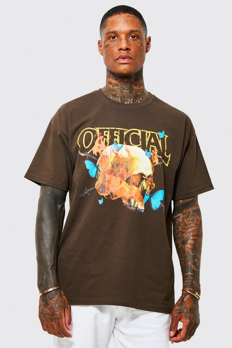 Chocolate brown Oversized Official Skull Graphic T-shirt image number 1
