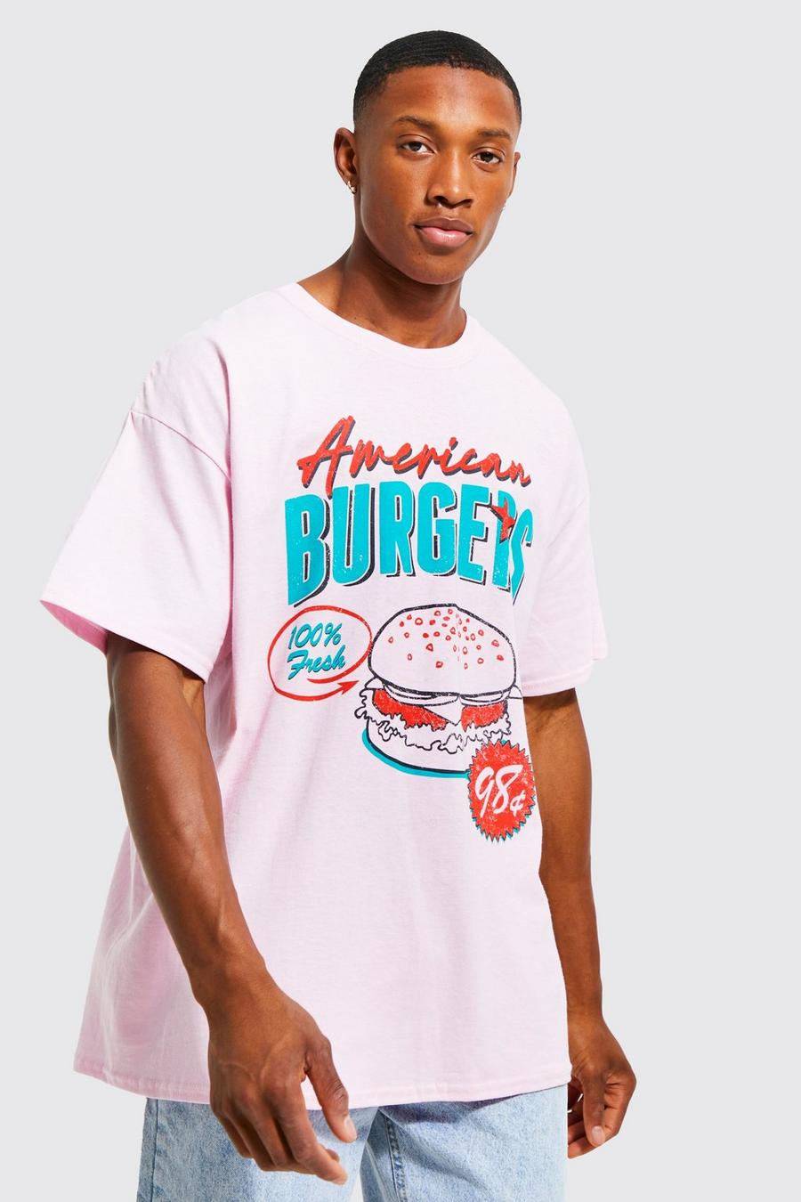 Light pink Oversized Burger Graphic T-shirt image number 1