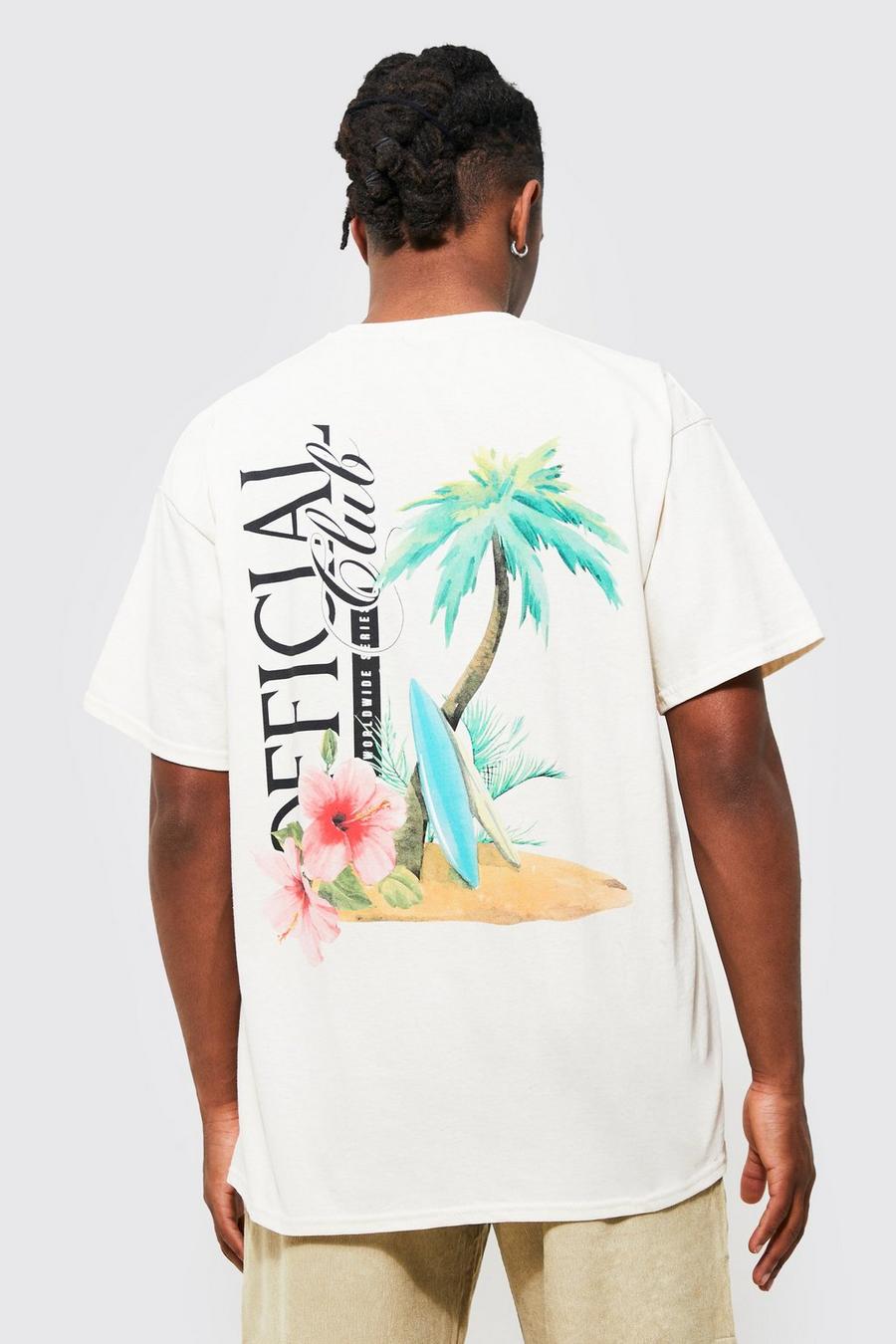 T-shirt oversize à imprimé plage, Ecru white