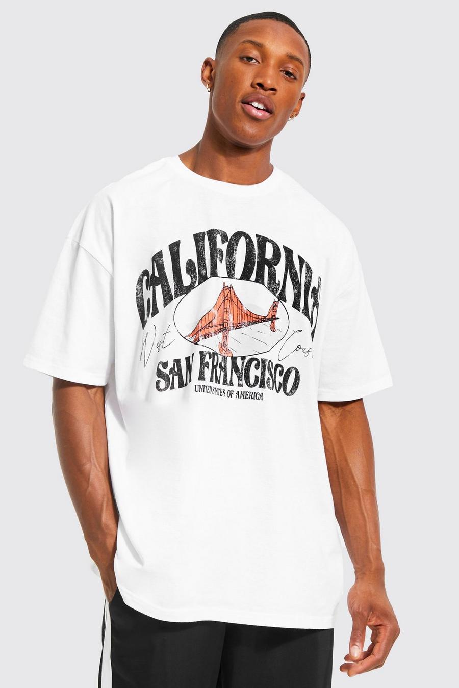 Oversize T-Shirt mit California-Slogan, White weiß
