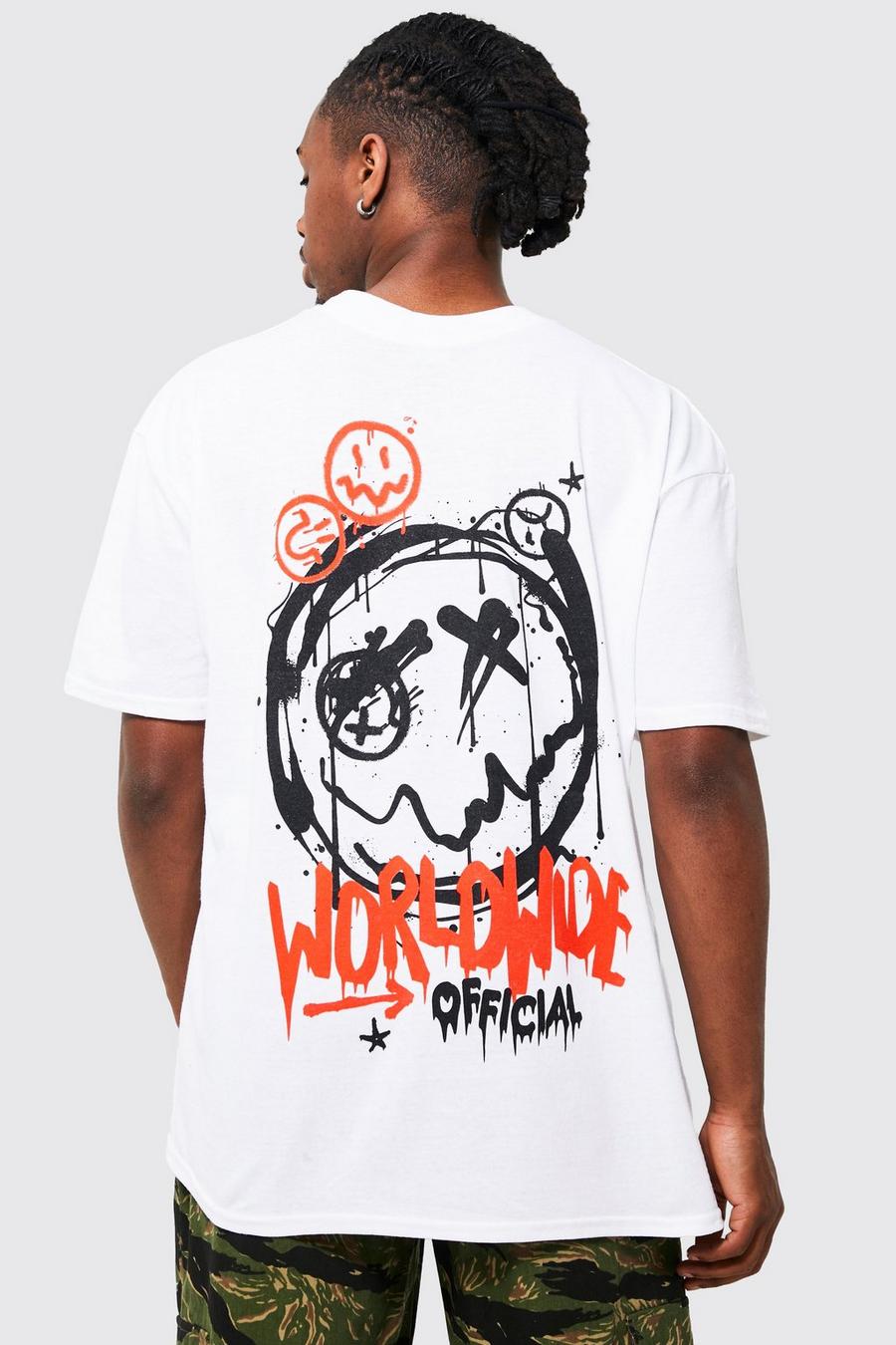 White Oversized Worldwide Graffiti Graphic T-shirt image number 1