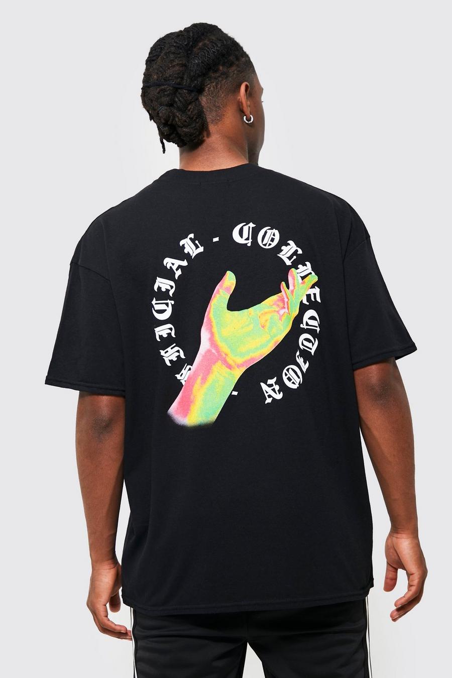 Black nero Oversized Hand Extended Neck T-shirt
