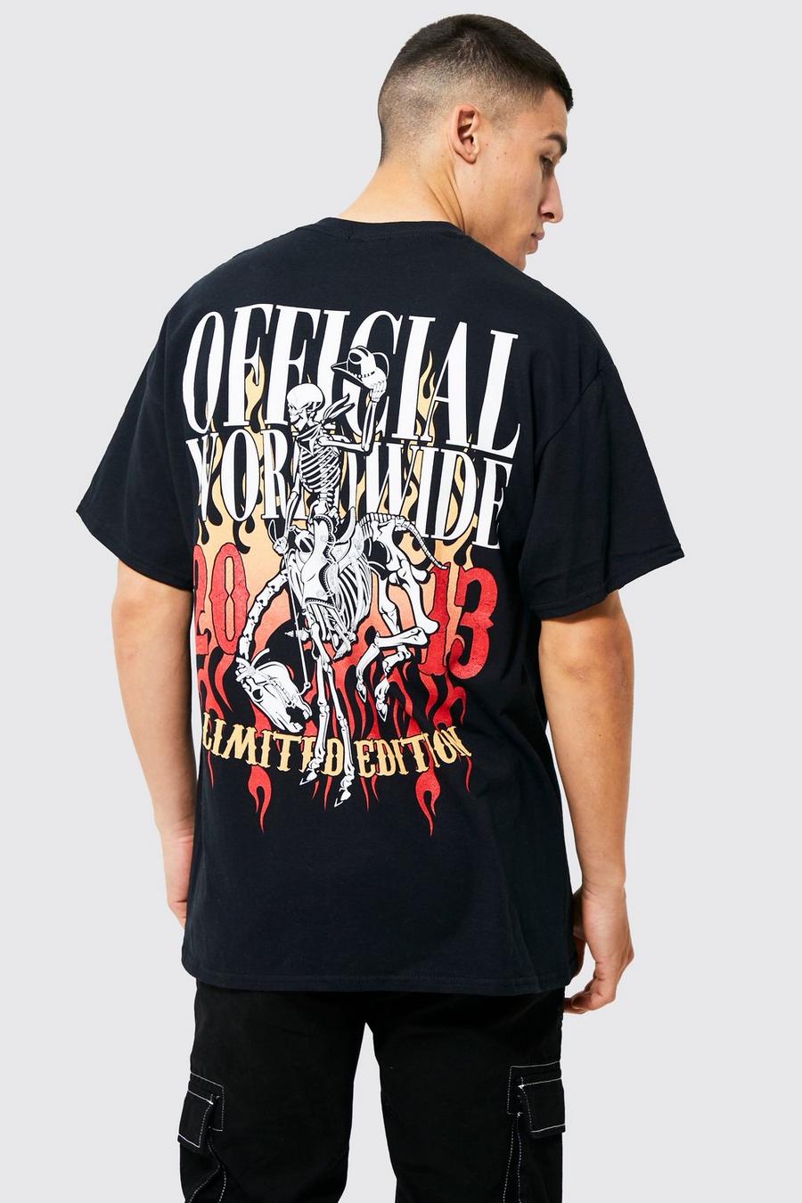 Black Skeleton Cowboy Graphic T-shirt