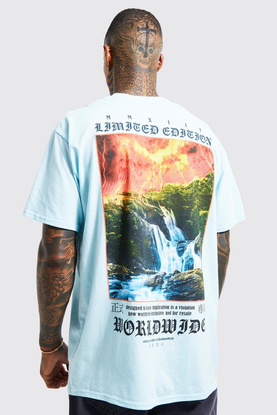 Light blue Graphic Extended Neck T-shirt image number 1