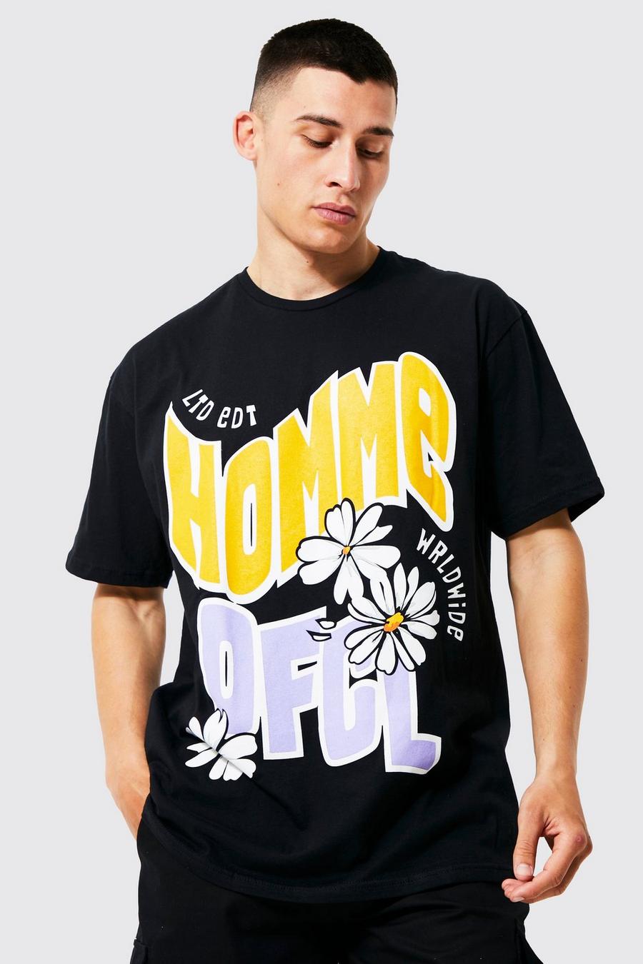 T-shirt à imprimé floral, Black noir