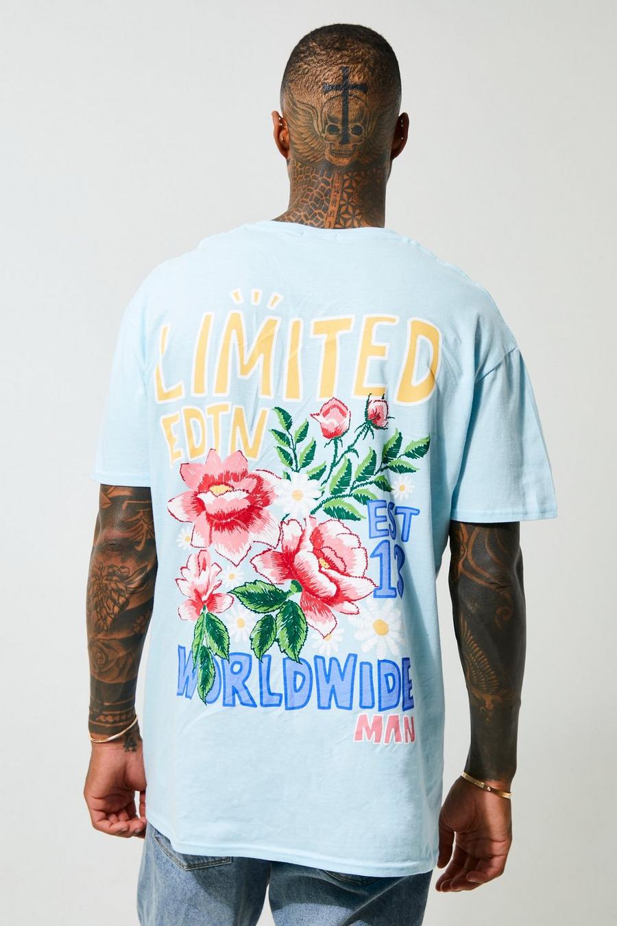 T-Shirt mit floralem Print, Light blue