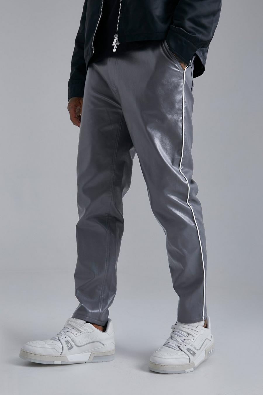 Mens Tapered Fit Pu Trouser With Piping 28R Boohoo Women Clothing Pants Cargo Pants 