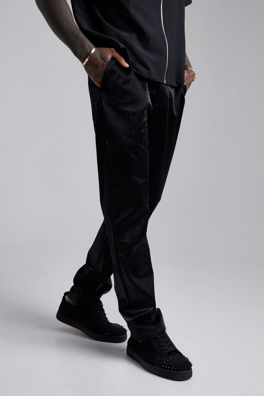 Black Fixed Waist Straight Leg Textured PU Trouser image number 1