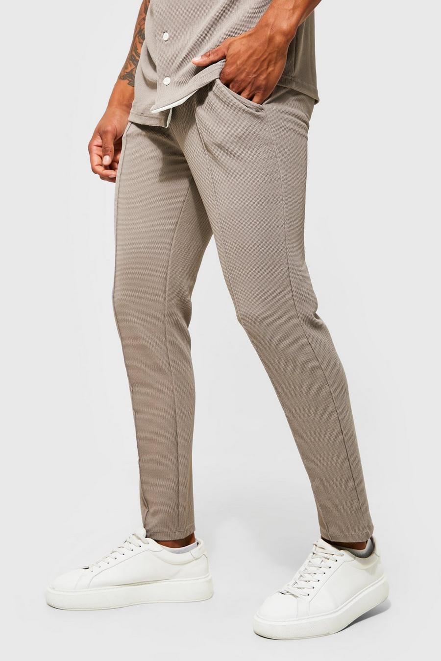 Taupe beige Elasticated Skinny Jersey Textured Trouser