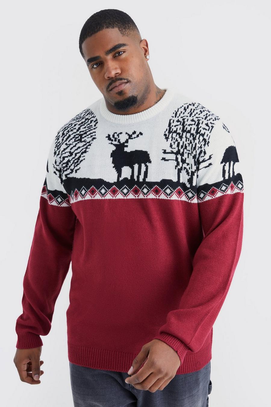 Pullover natalizio Plus Size in maglia con motivi Fairisle, Wine image number 1