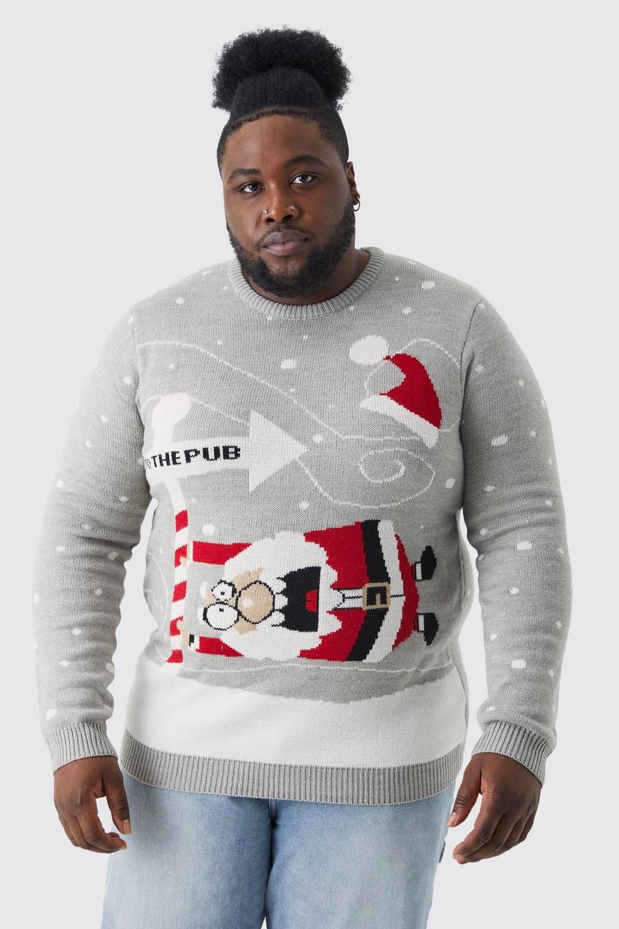 Pullover natalizio Plus Size in maglia con slogan To The Pub, Grey marl grigio
