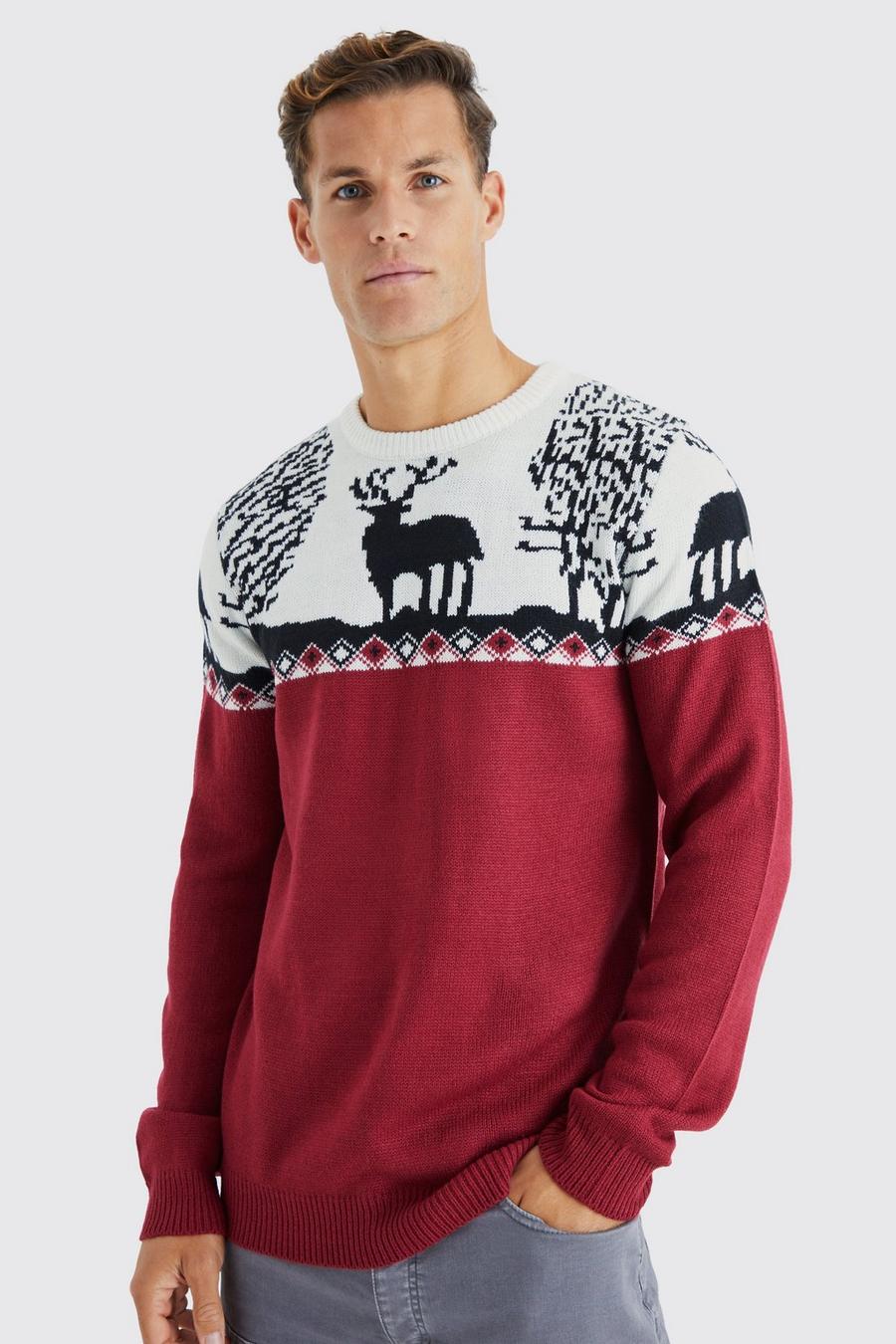 Pullover natalizio Tall in maglia con motivi Fairisle, Wine image number 1
