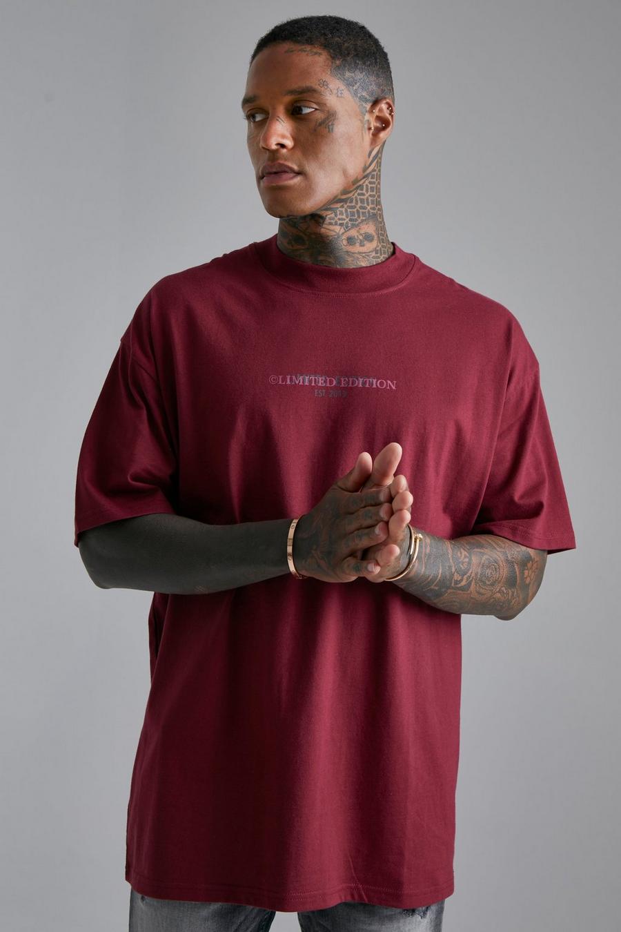 Burgundy Limited Edition Oversize t-shirt i tjockt tyg image number 1