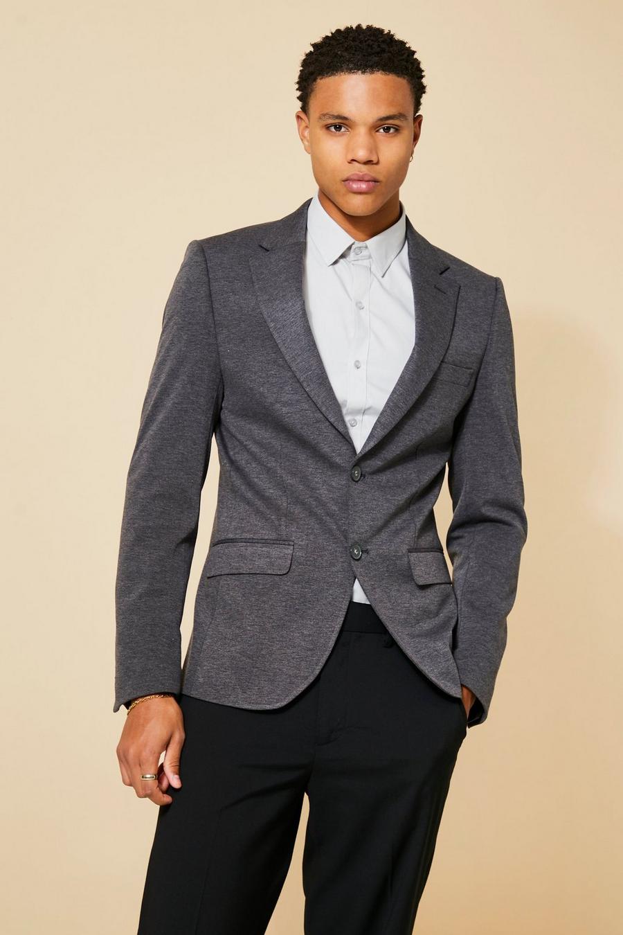Charcoal Skinny Single Breasted Jersey Blazer image number 1