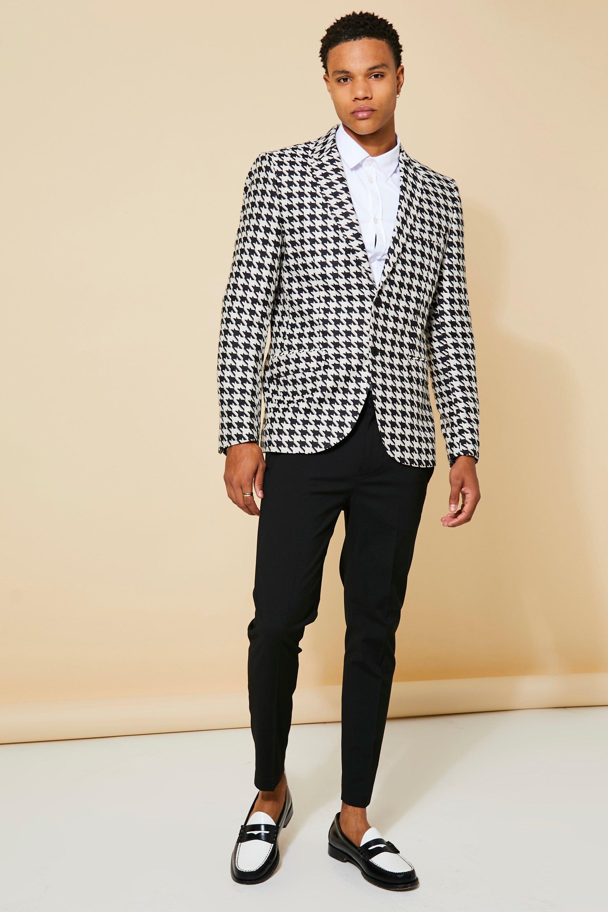 Mens houndstooth blazer 2025 black and white