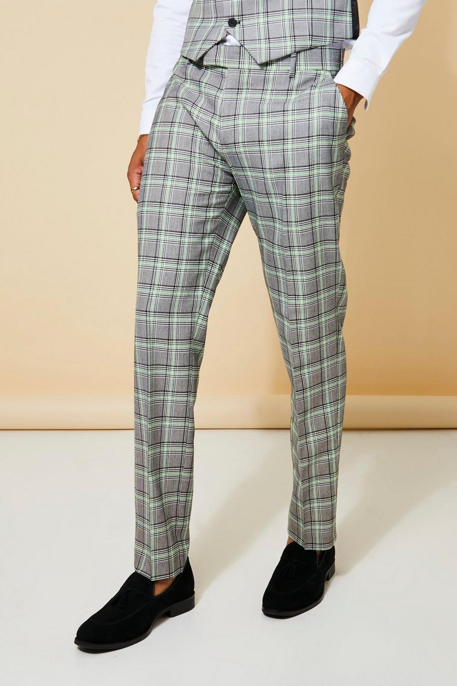 Pantaloni completo Slim Fit a quadri in colori fluo, Neon-green fosforito