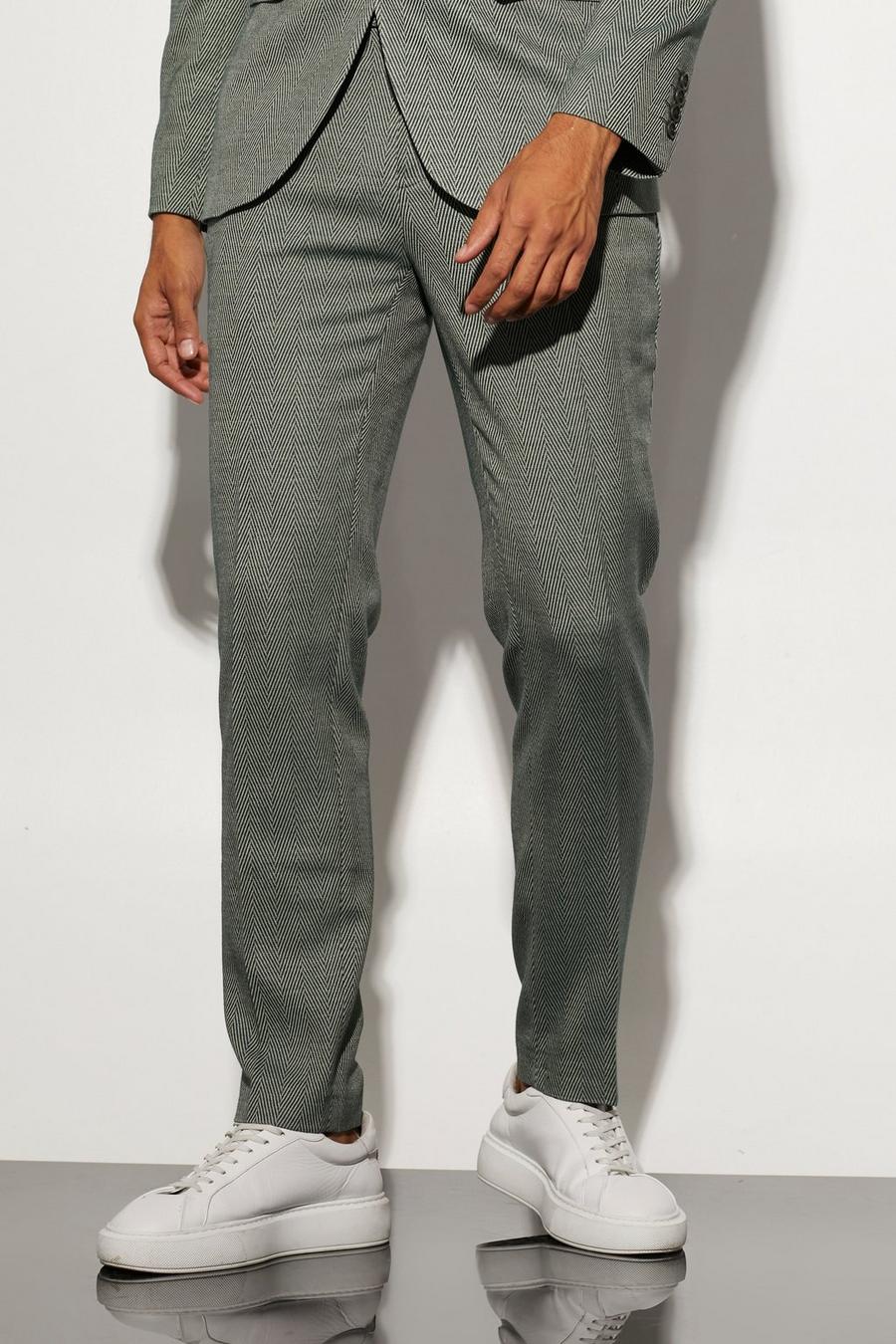 Skinny Anzughose mit Fischgräten-Print, Green