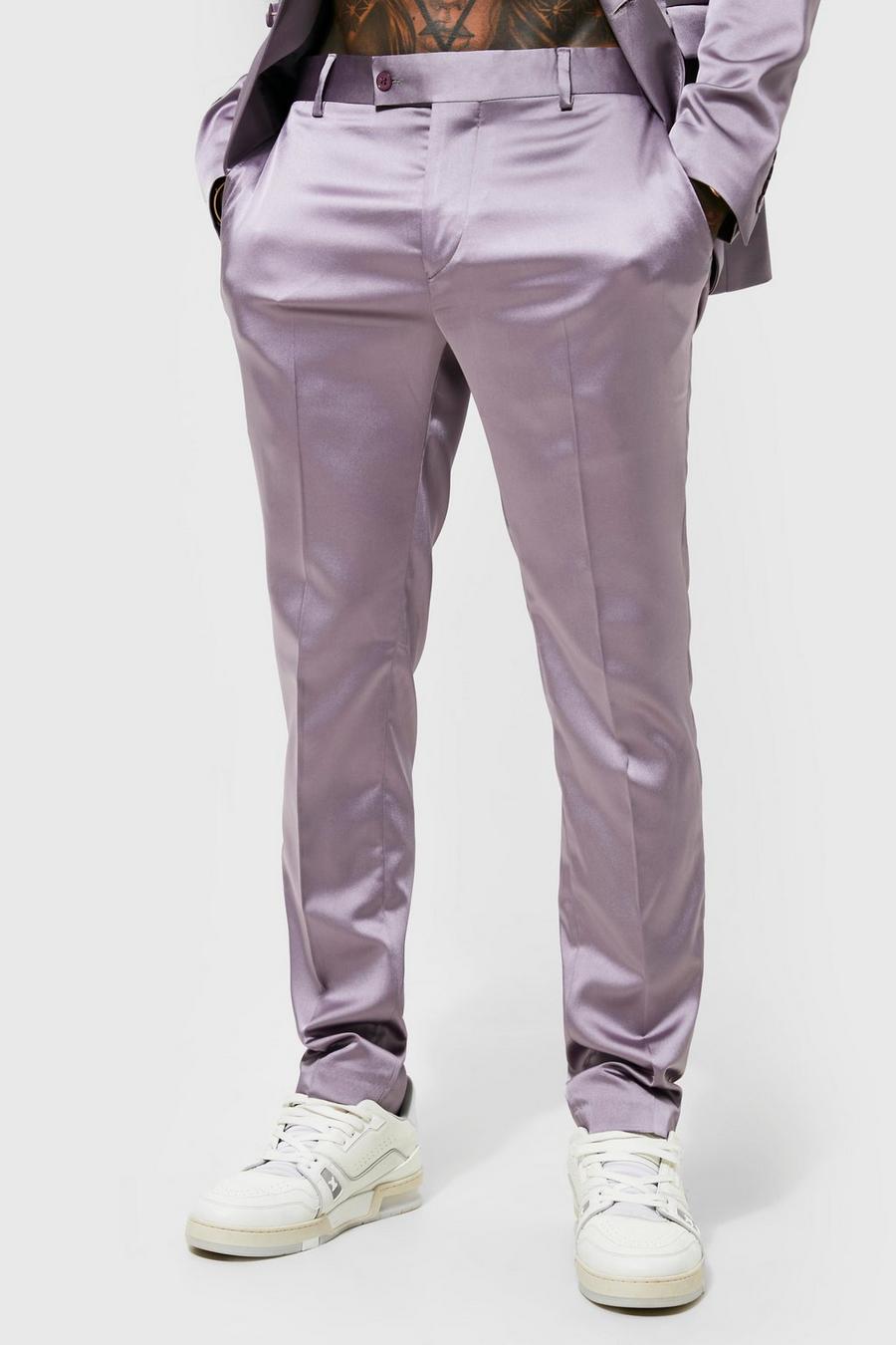 אפור grigio מכנסי חליפה מסאטן בגזרת סקיני