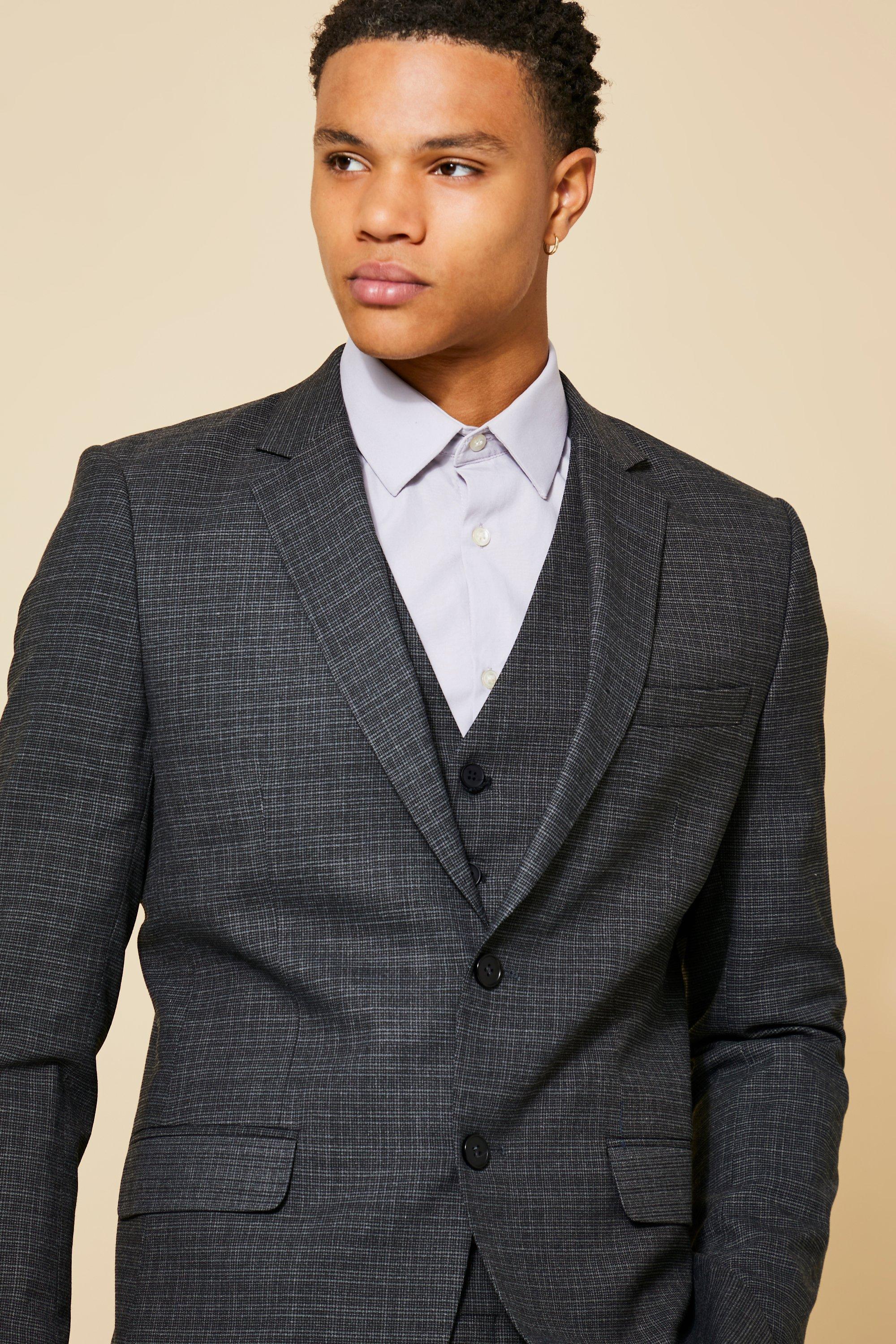 Slim Single Breasted Micro Check Suit Jacket boohoo IE