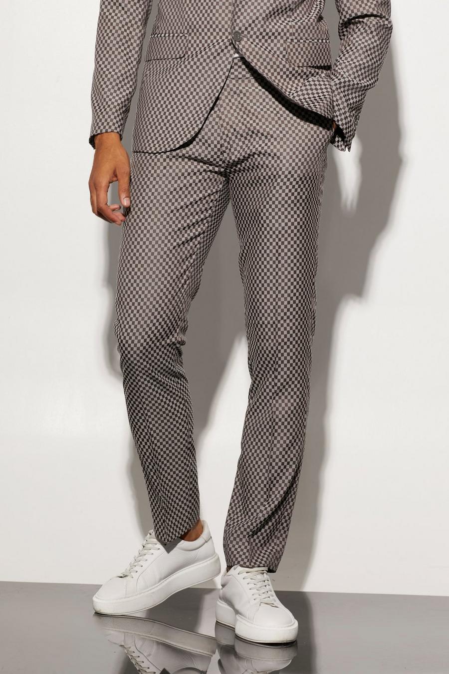Grey Slim Checkerboard Suit Trouser image number 1