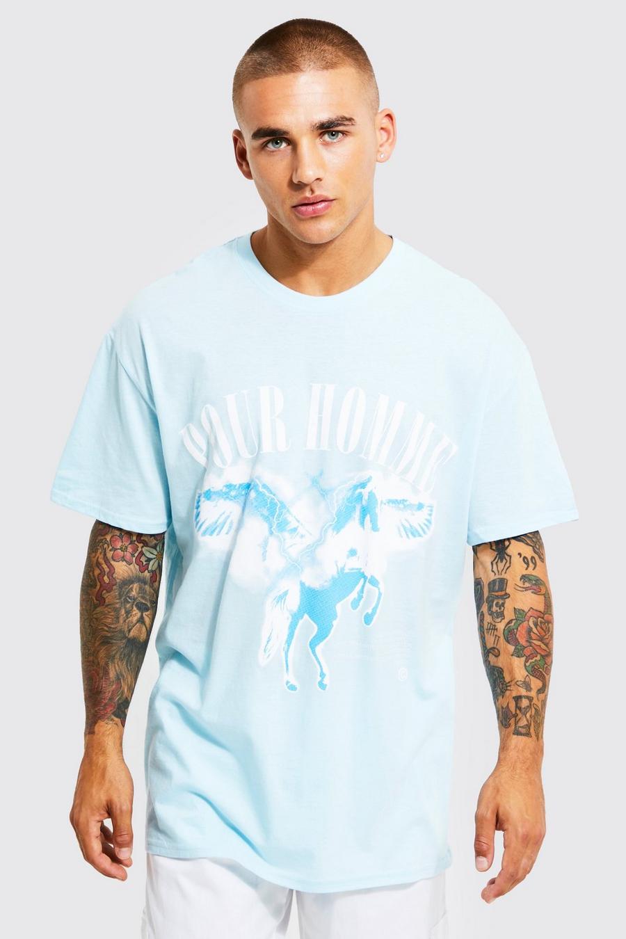 Light blue Oversized Horse Graphic T-shirt image number 1