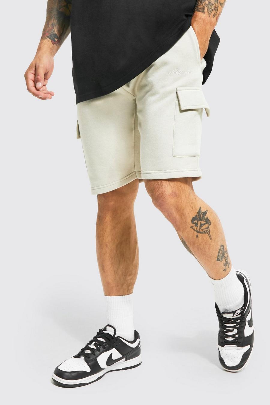 Taupe Man Middellange Slim Fit Cargo Jersey Shorts image number 1