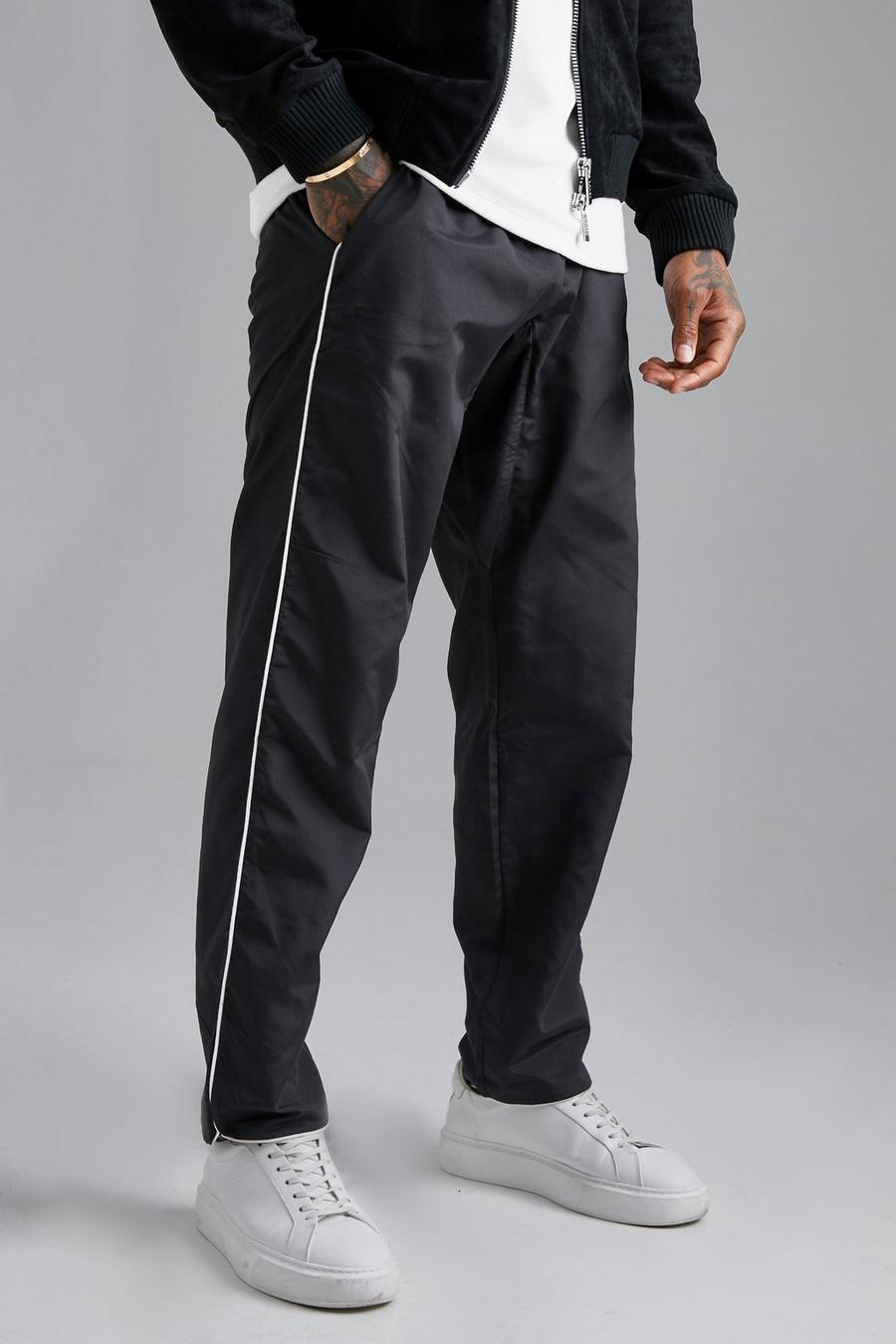 Black Elastic Waist Straight Side Piping Trouser image number 1