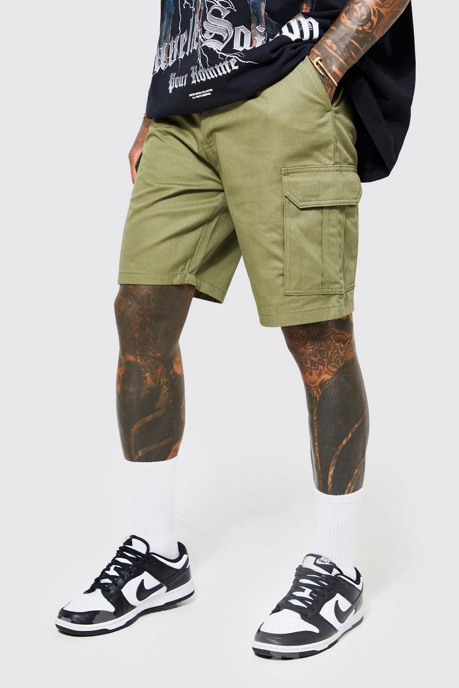 Pantalón corto cargo con cintura fija, Khaki image number 1
