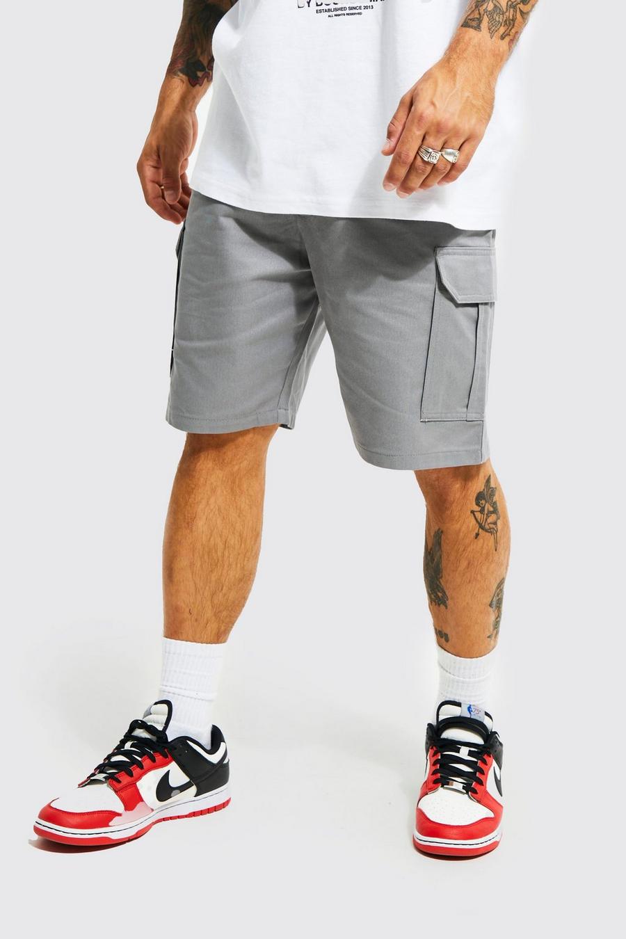 Charcoal gris Cargo Shorts Met Taille Band Detail