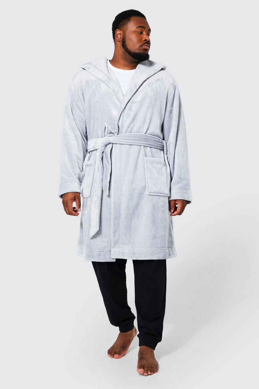 Grey gris Plus Hooded Dressing Gown image number 1