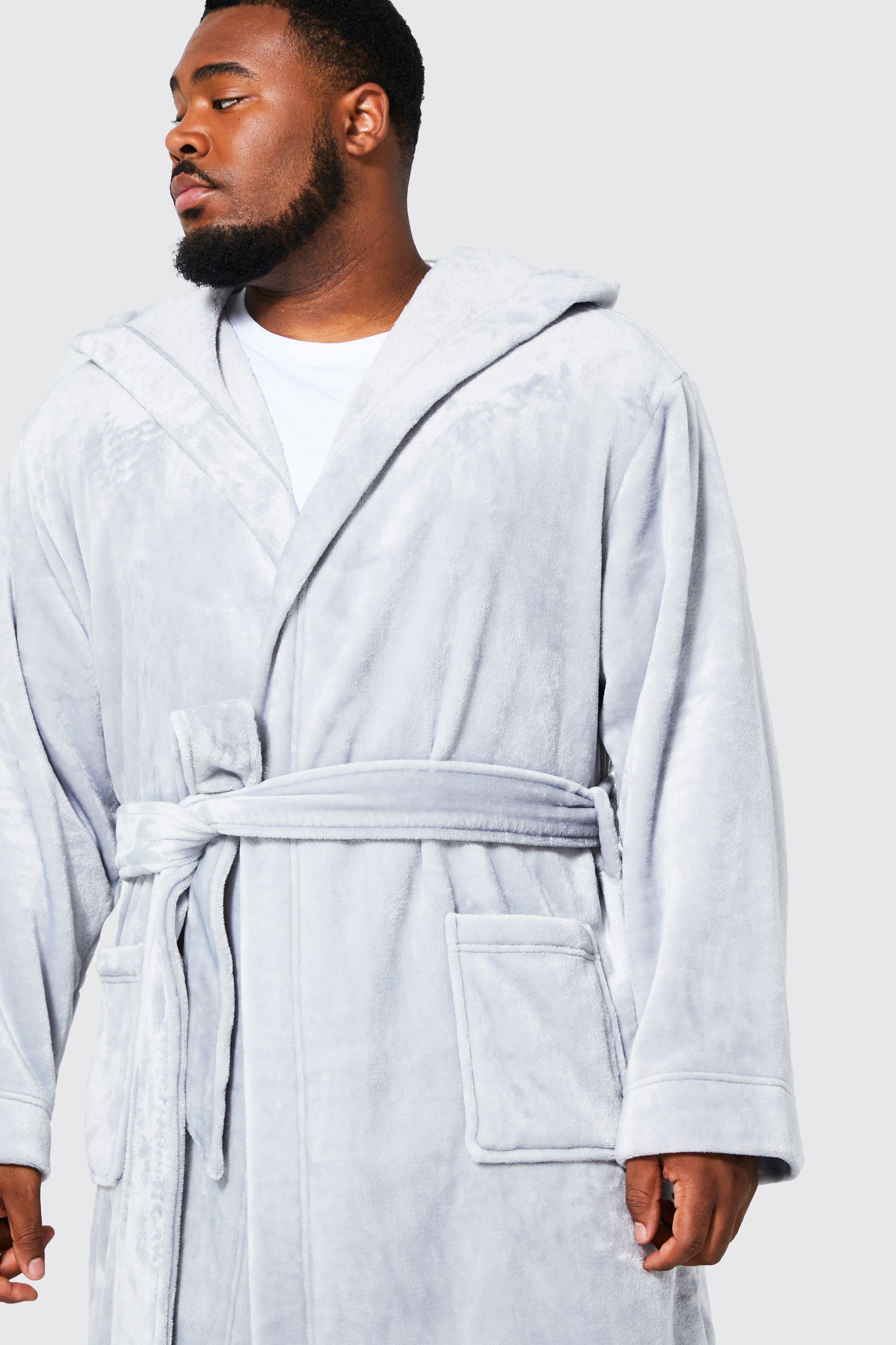 Men s Plus Hooded Dressing Gown Boohoo UK