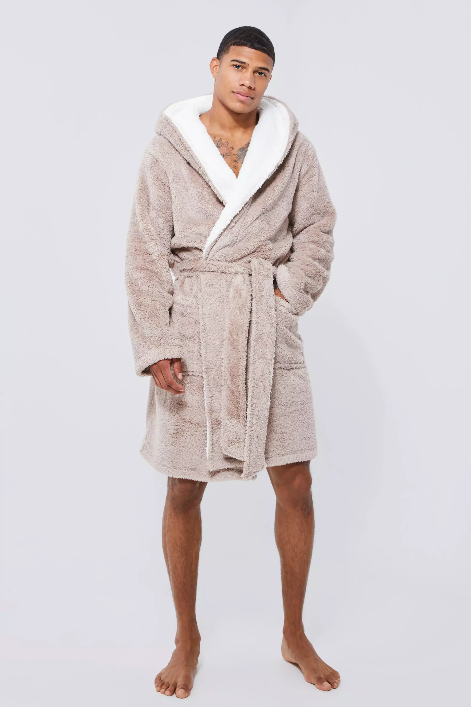 Mens fluffy hooded dressing on sale gown