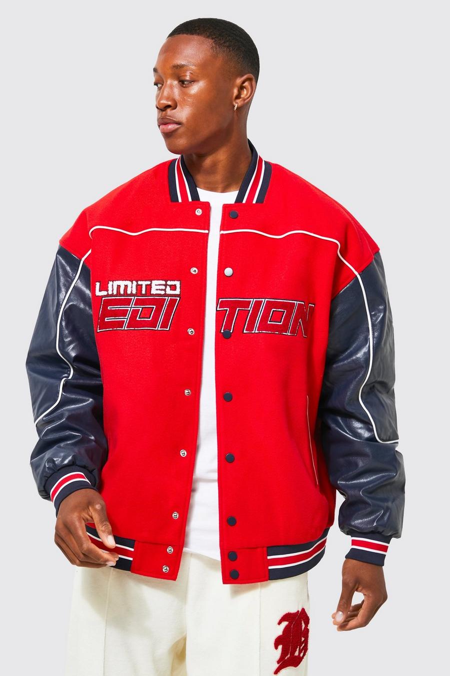 Red  Limited Edition Varsity With Pu Sleeves  image number 1