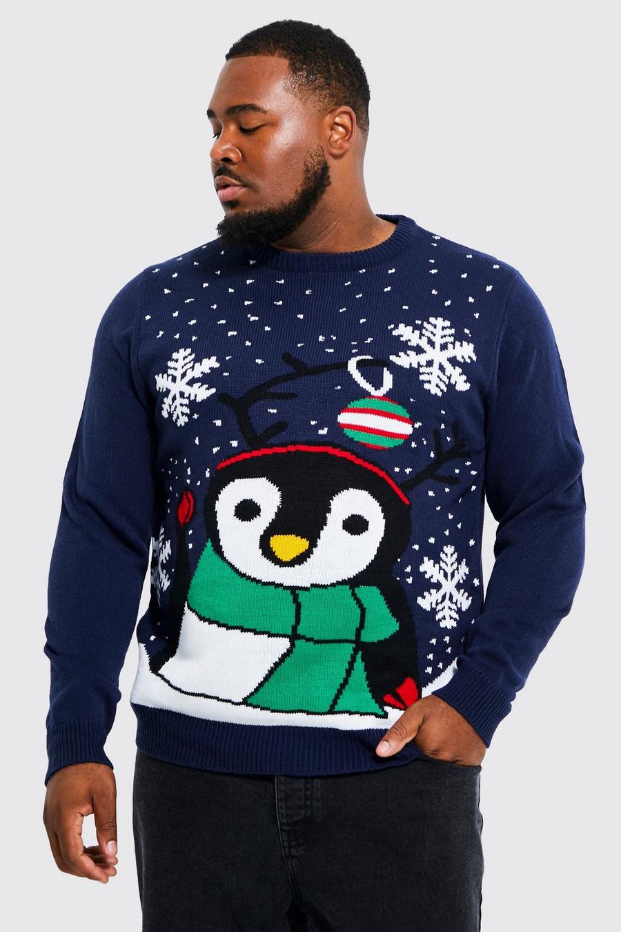 נייבי blu oltremare סוודר לחג המולד עם עיטור מיוחד של פינגווין, מידות גדולות