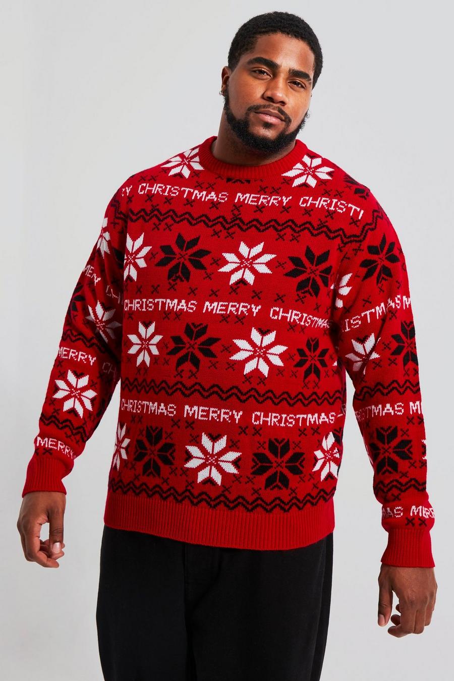 Pullover natalizio Plus Size con motivi Fairisle e slogan Merry Christmas, Red rosso