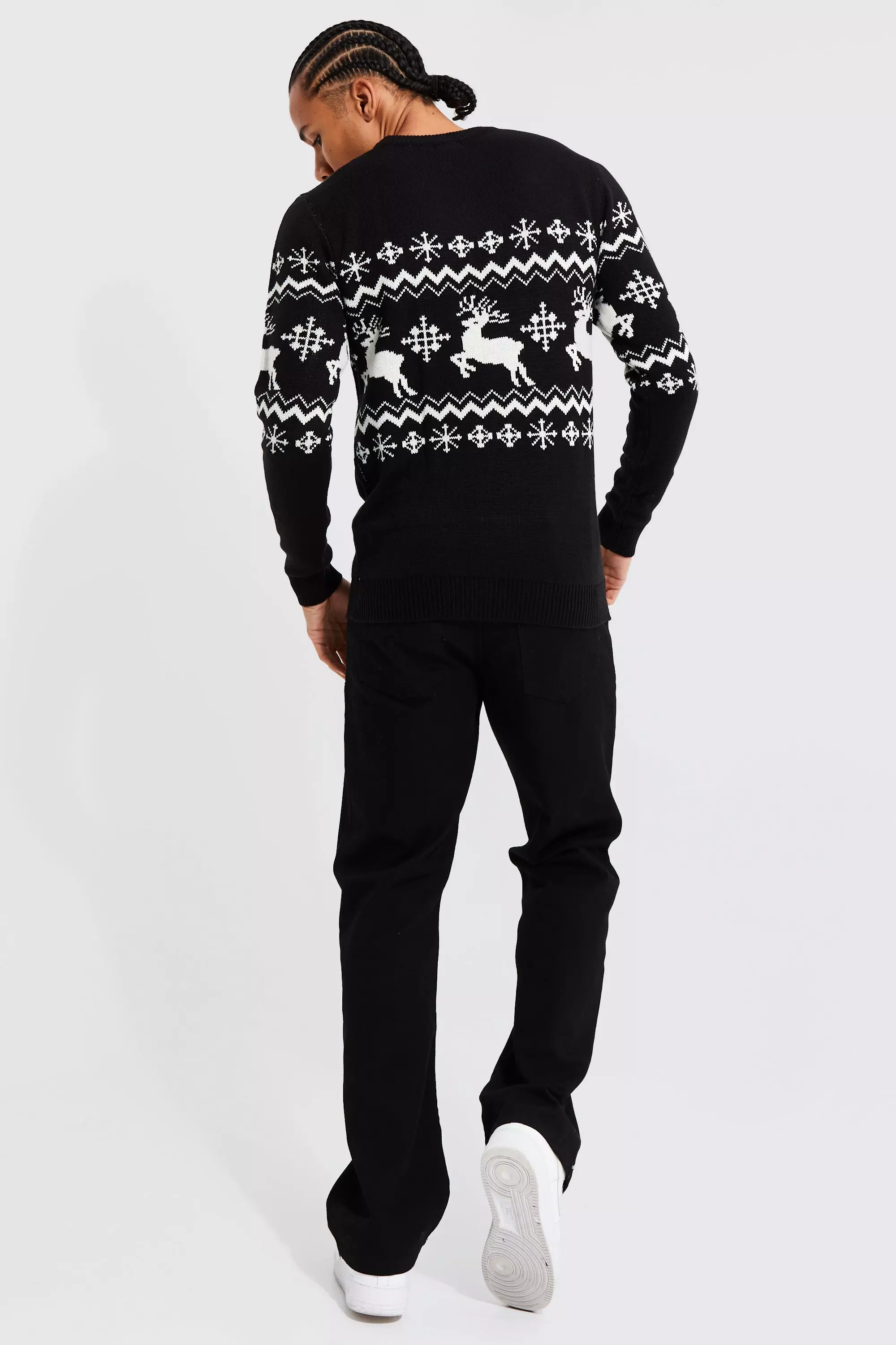 Black Tall Reindeer Fairisle Panel Christmas Jumper alternative image