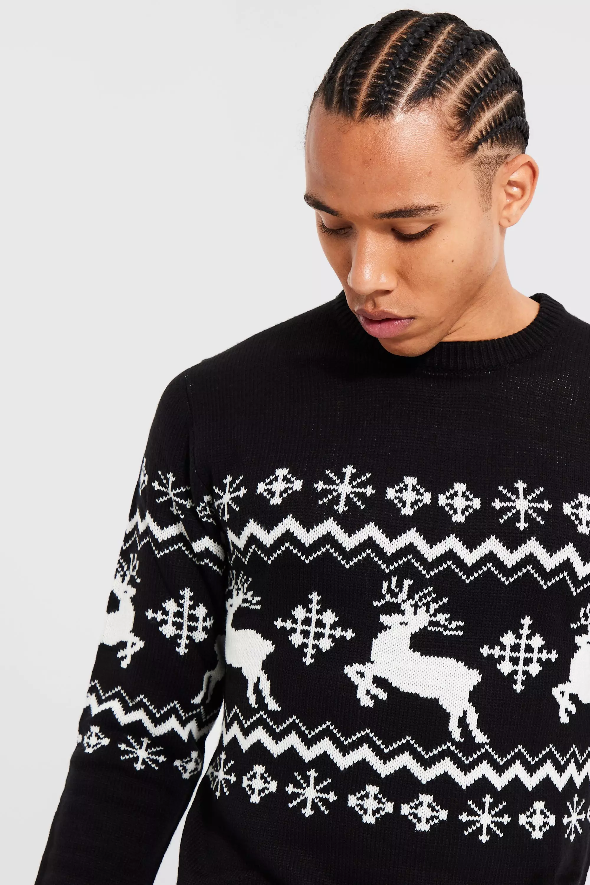 Black Tall Reindeer Fairisle Panel Christmas Jumper alternative image