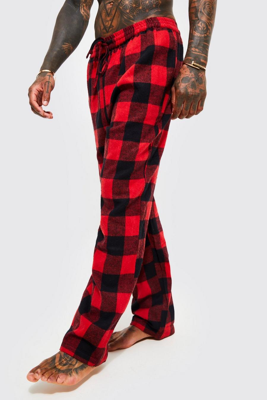 Red Woven Check Loungewear Pants image number 1