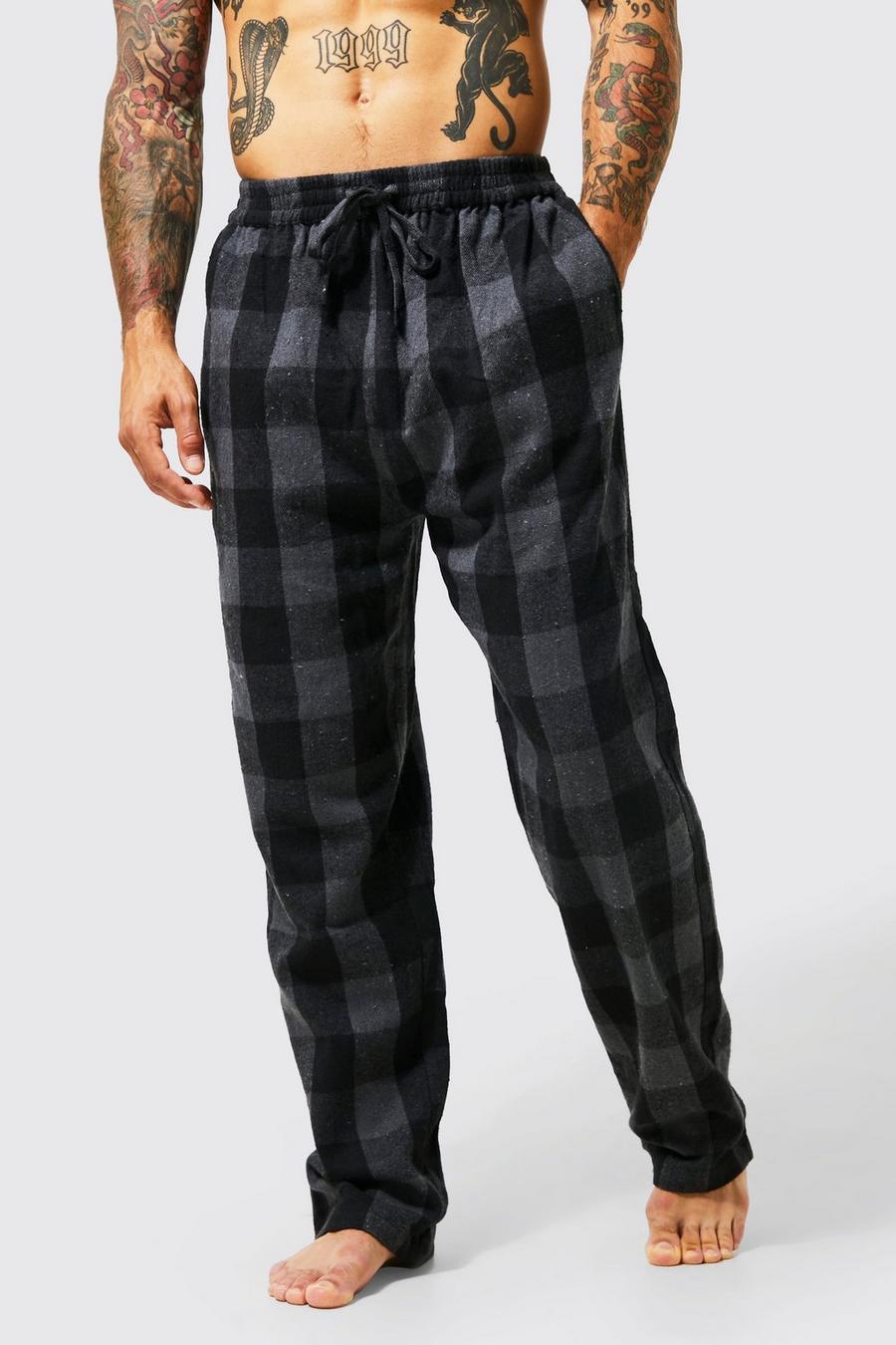 Black Woven Check Loungewear Belted Pants image number 1