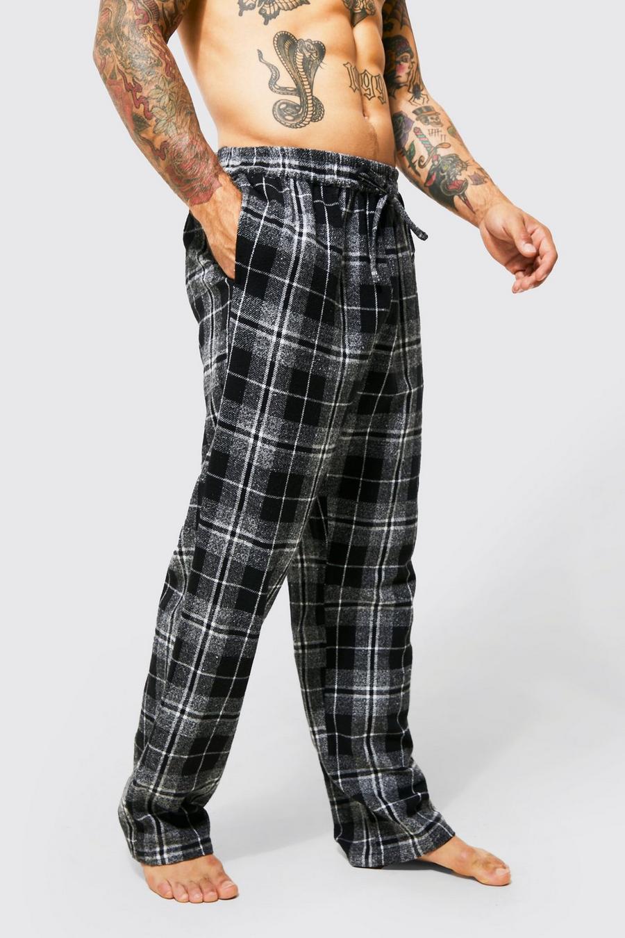 Black Woven Check Loungewear Pants image number 1