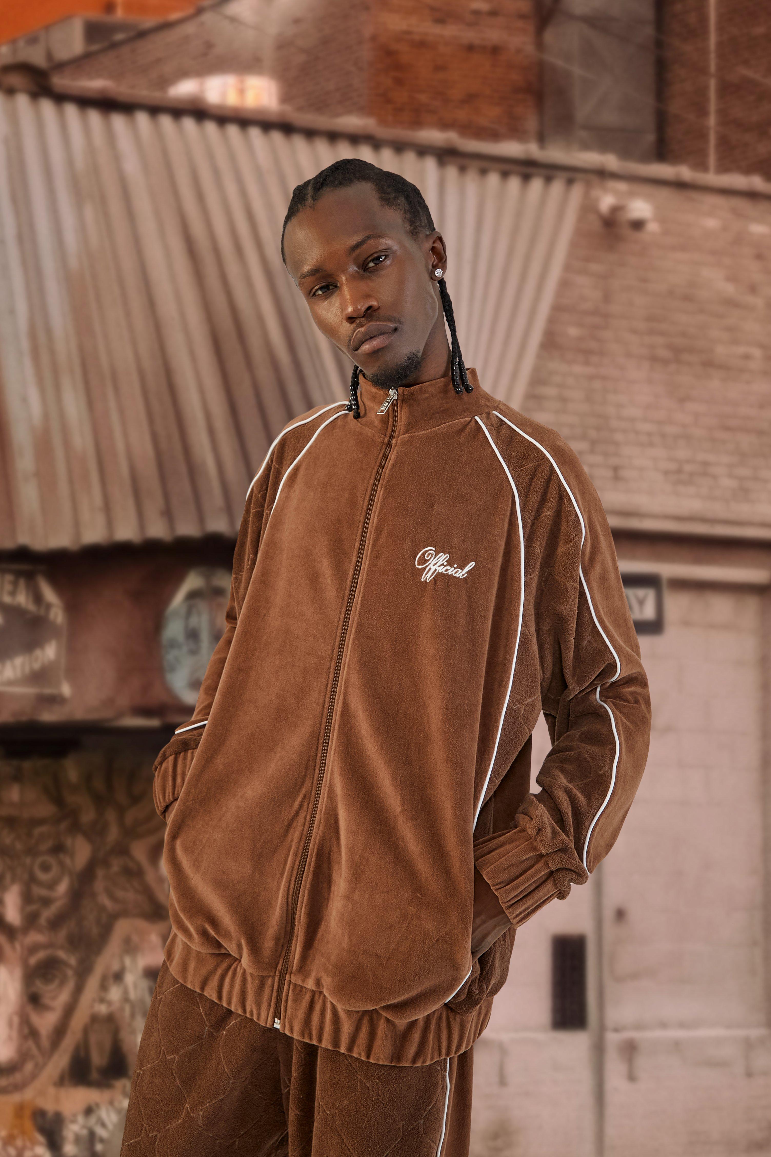 brown velour tracksuit mens