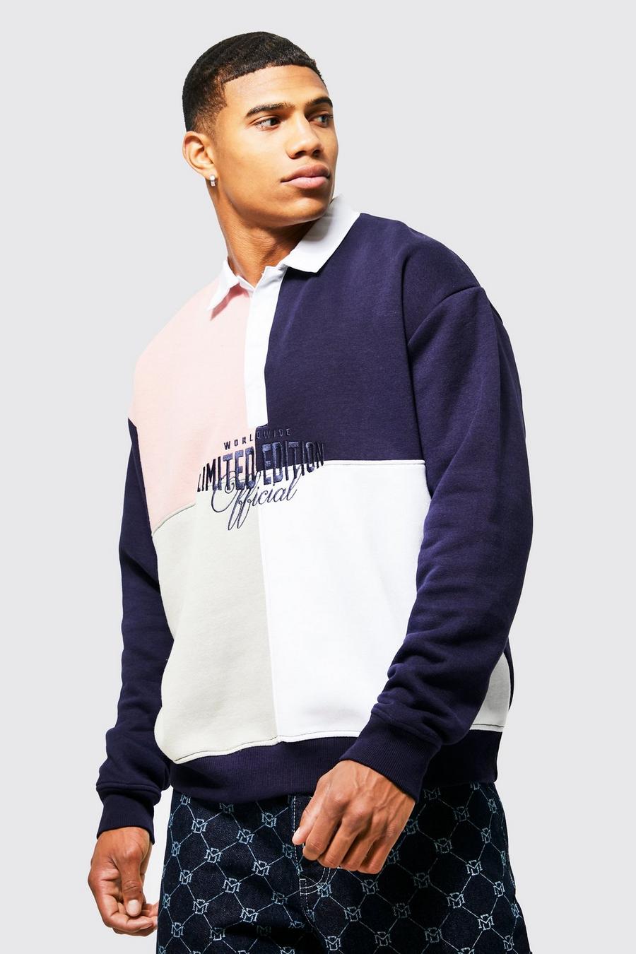 Oversize Colorblock Limited Rugby Sweatshirt, Navy image number 1