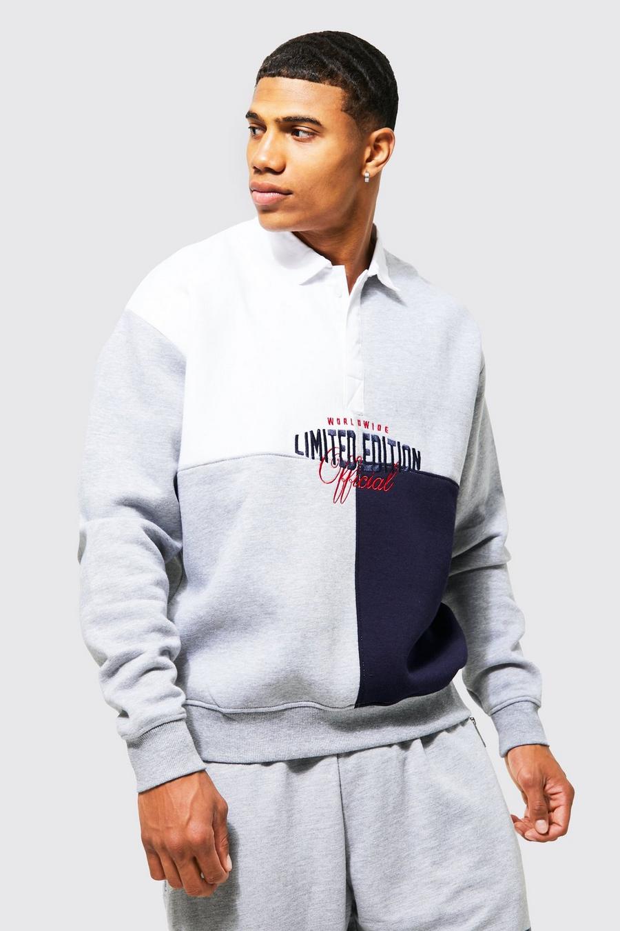 Ash grey Oversized Colour Block Limited Rugby Sweater image number 1