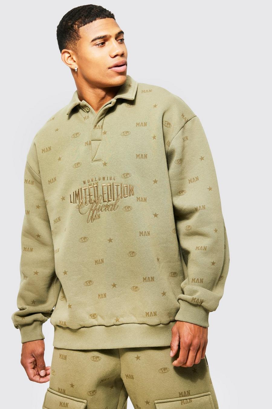Taupe Oversized All Over Print Rugby Sweater image number 1